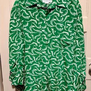 Victoria Beckham Green Button-Up Printed Blouse